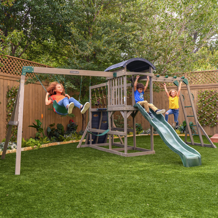 KidKraftGladiator Quest Wooden Swing Set / Playset With Rock Wall